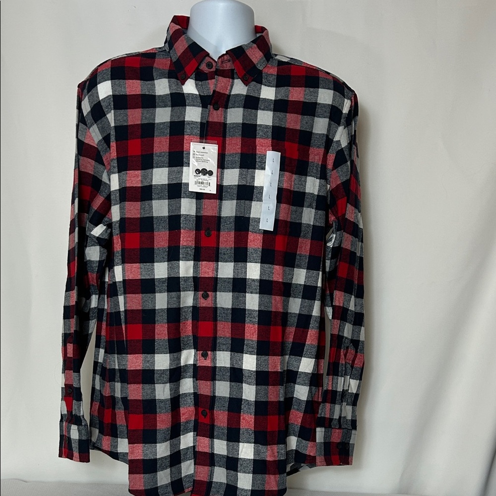 Croft & Barrow Men’s Size Large Red Black Plaid Casual Long Sleeve Button Shirt